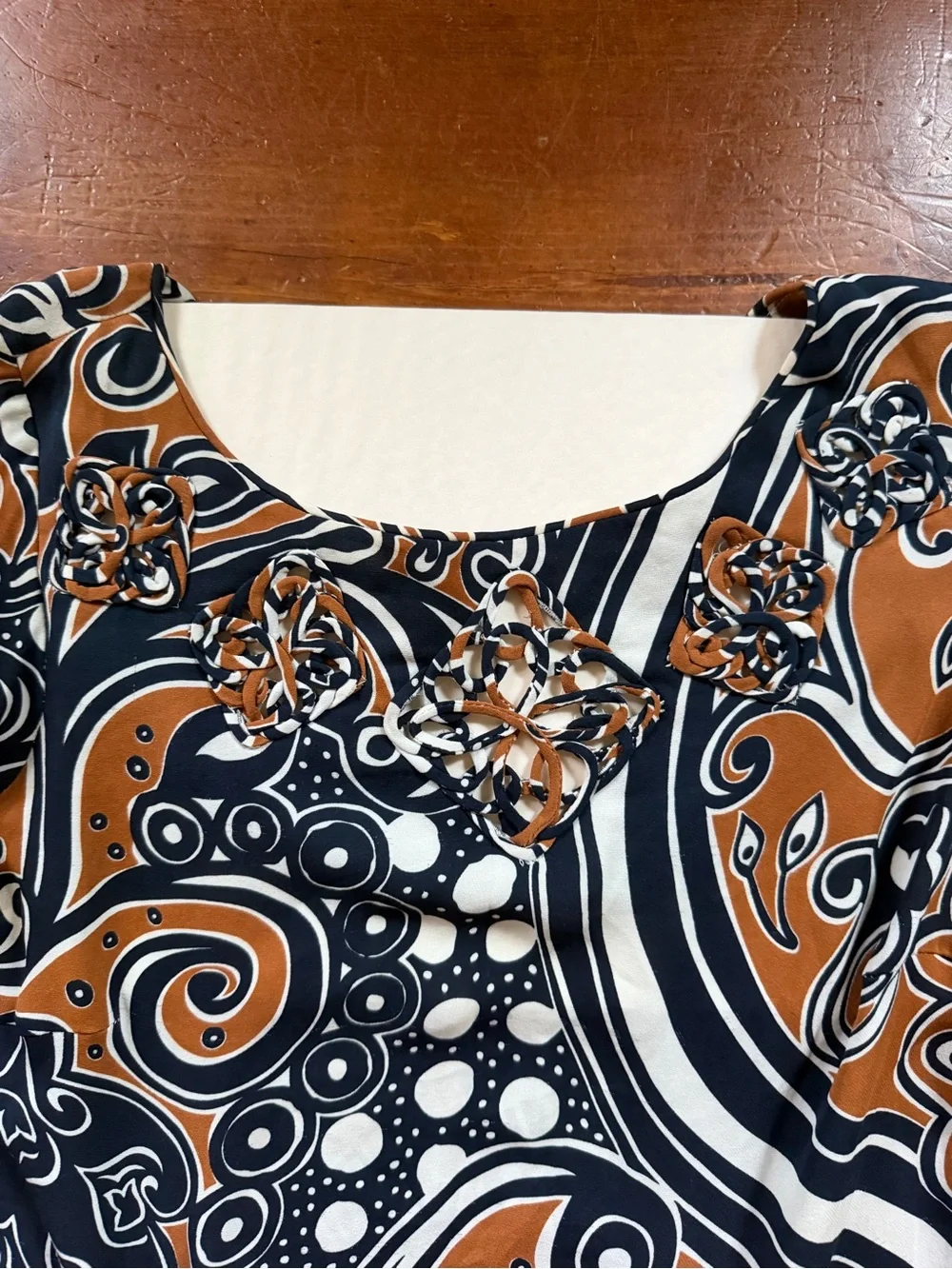 Tory Burch Black and Brown Paisley-Print Long Sleeve Blouse